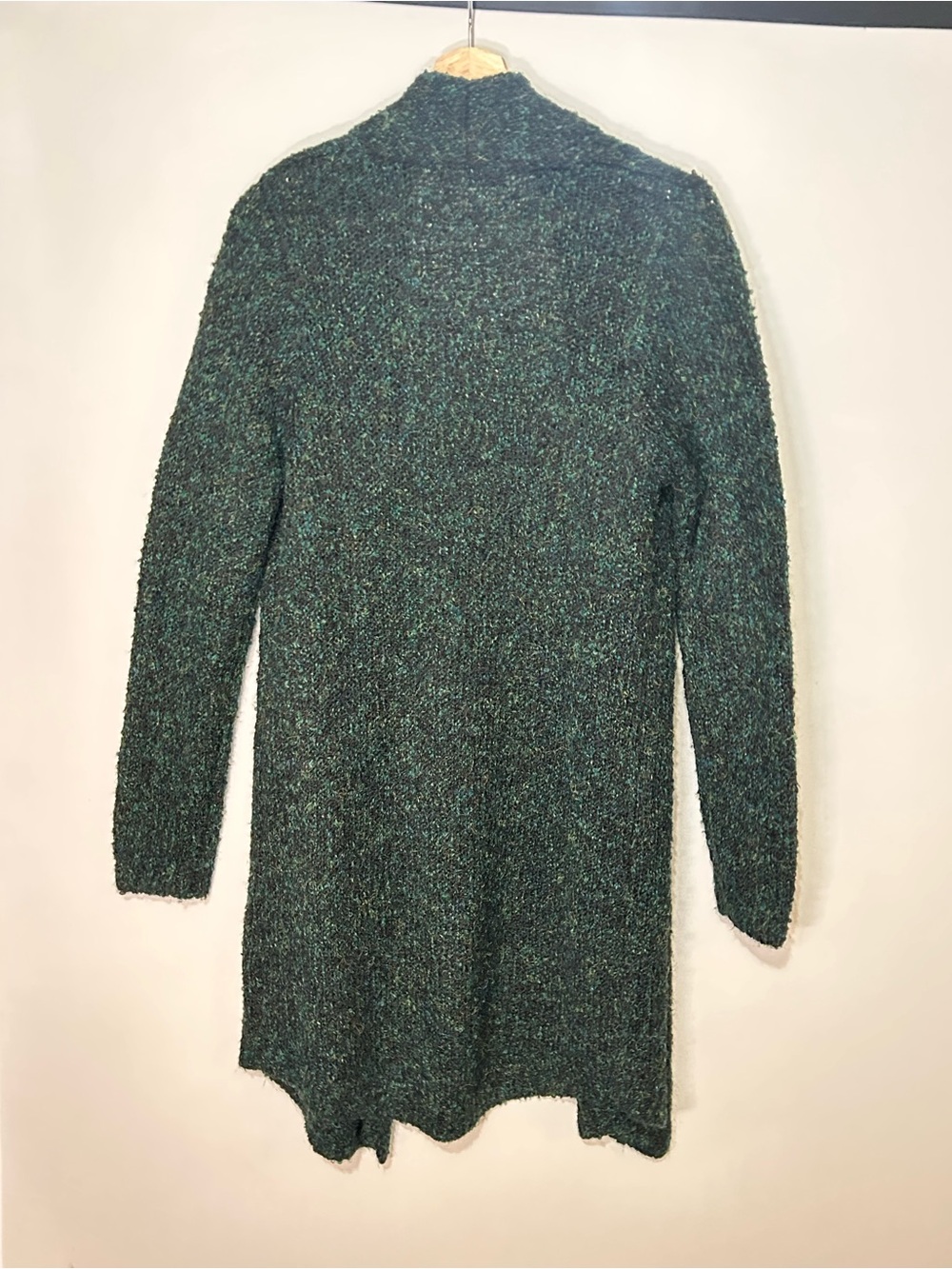 Black Tape Emerald-Green Marbled Bouclé Longline Open Front Cardigan Size S - Picture 7 of 9